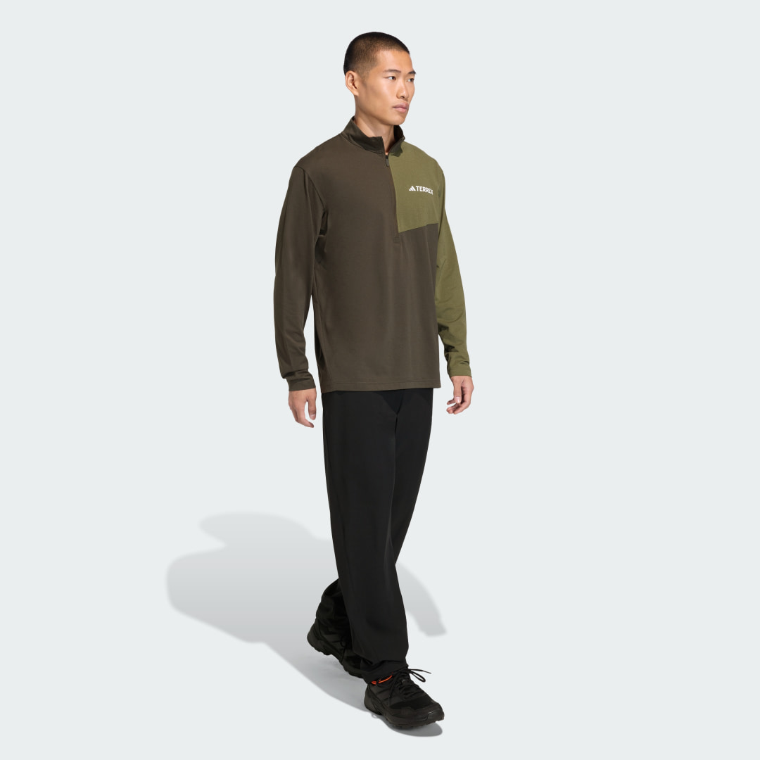 adidas Terrex Multi Climacool 1/2 Zip Long Sleeve Long-Sleeve Top Shadow Olive - Image 3