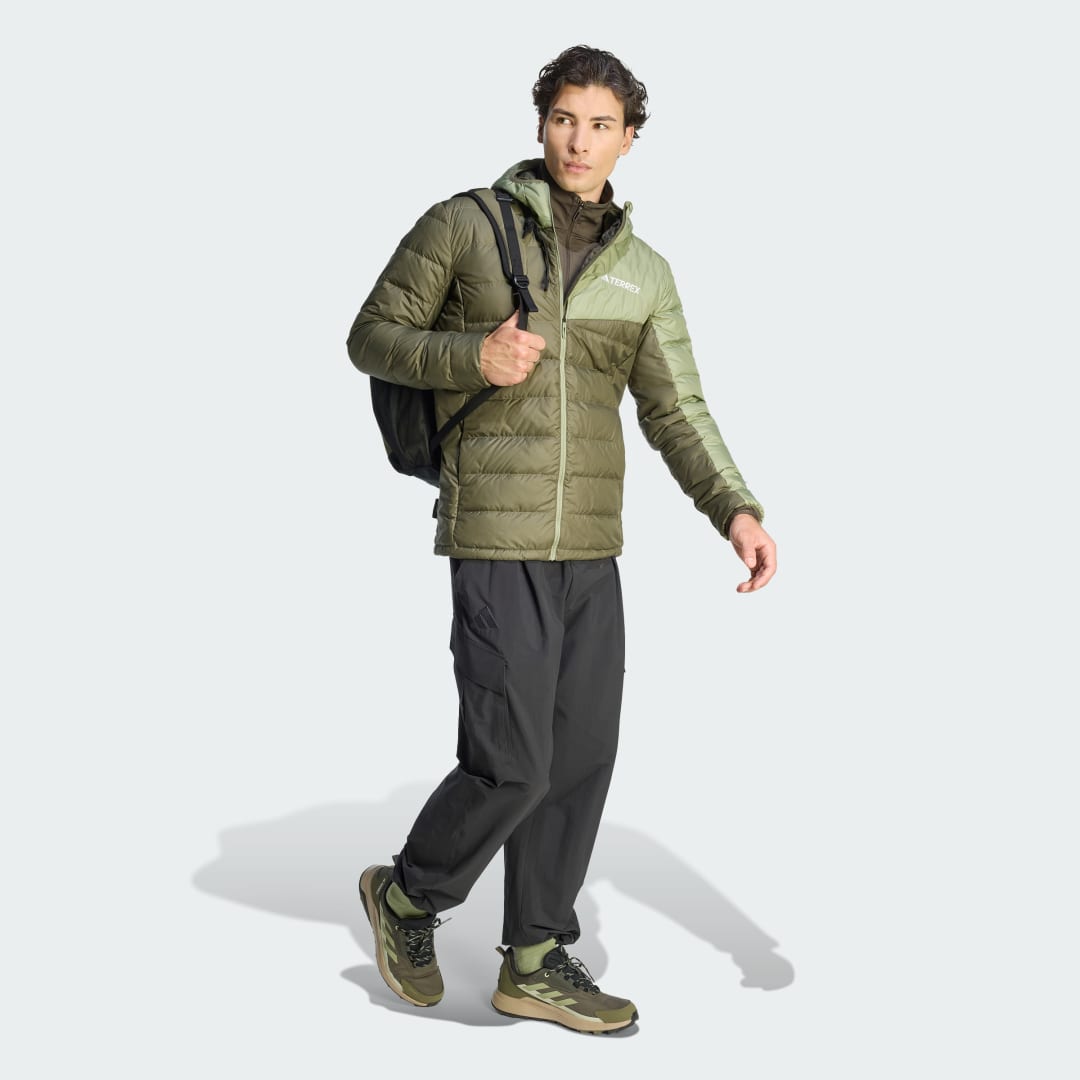 adidas Terrex Multi Light Down CLIMAWARM Hooded Jacket Olive Strata / Tent Green - Image 3