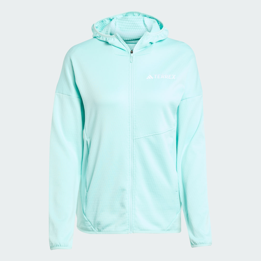adidas Terrex Xperior Climawarm Light Fleece Hooded Jacket Semi Flash Aqua - Image 4