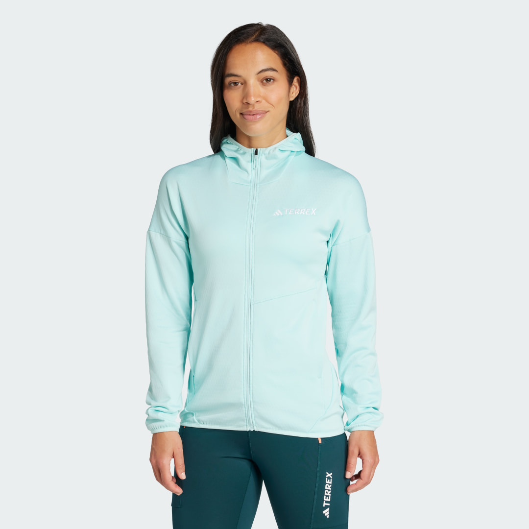 adidas Terrex Xperior Climawarm Light Fleece Hooded Jacket Semi Flash Aqua