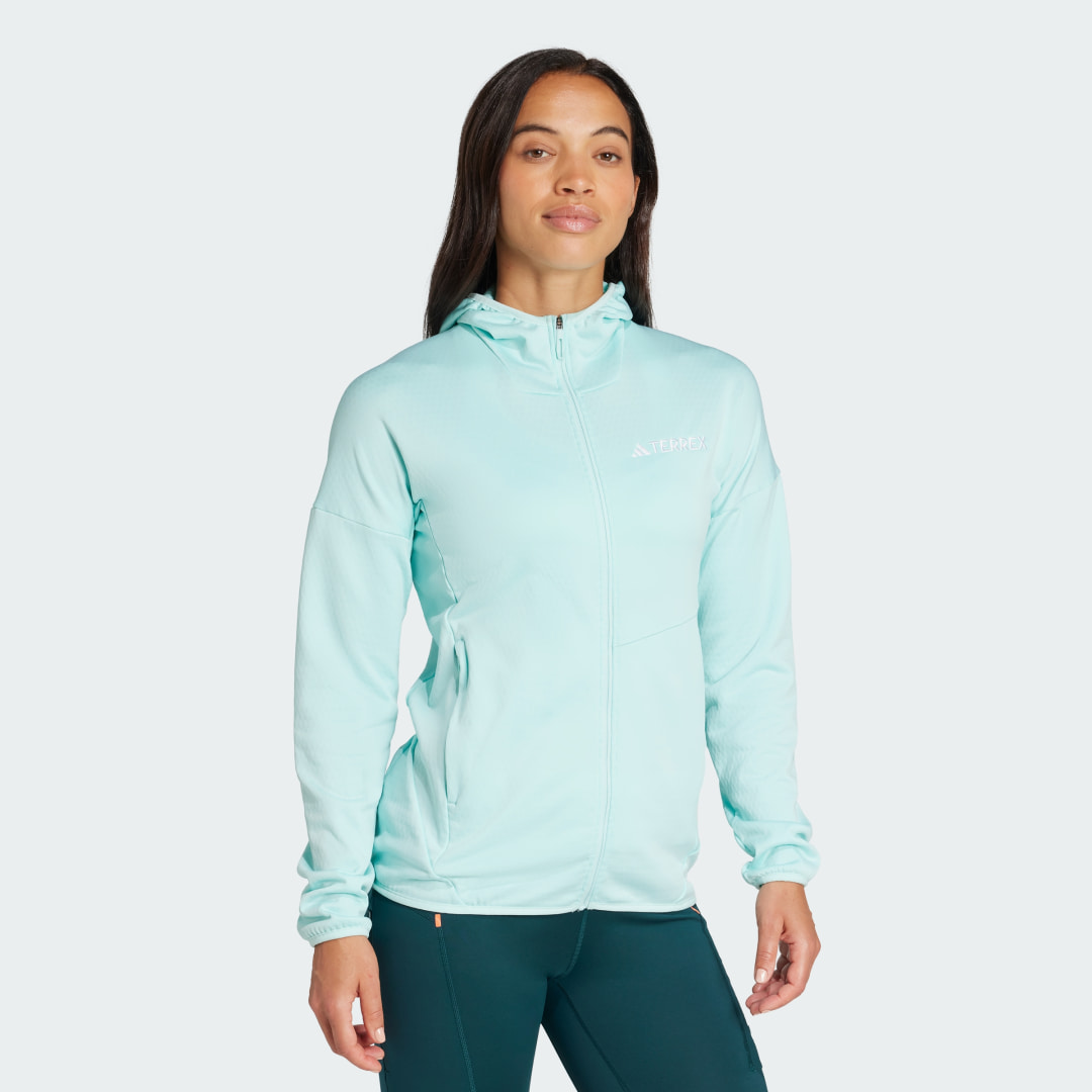 adidas Terrex Xperior Climawarm Light Fleece Hooded Jacket Semi Flash Aqua - Image 3