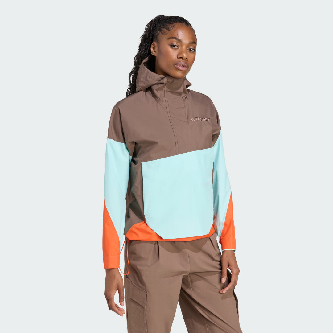 adidas Terrex Xploric 2.5L Climaproof Anorak Earth Strata / Semi Flash Aqua / Semi Impact Orange - Image 3