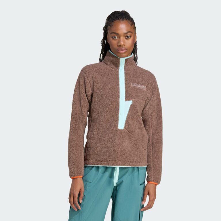 adidas Terrex Xploric High Pile Fleece Pullover Sweatshirt Earth Strata / Semi Flash Aqua