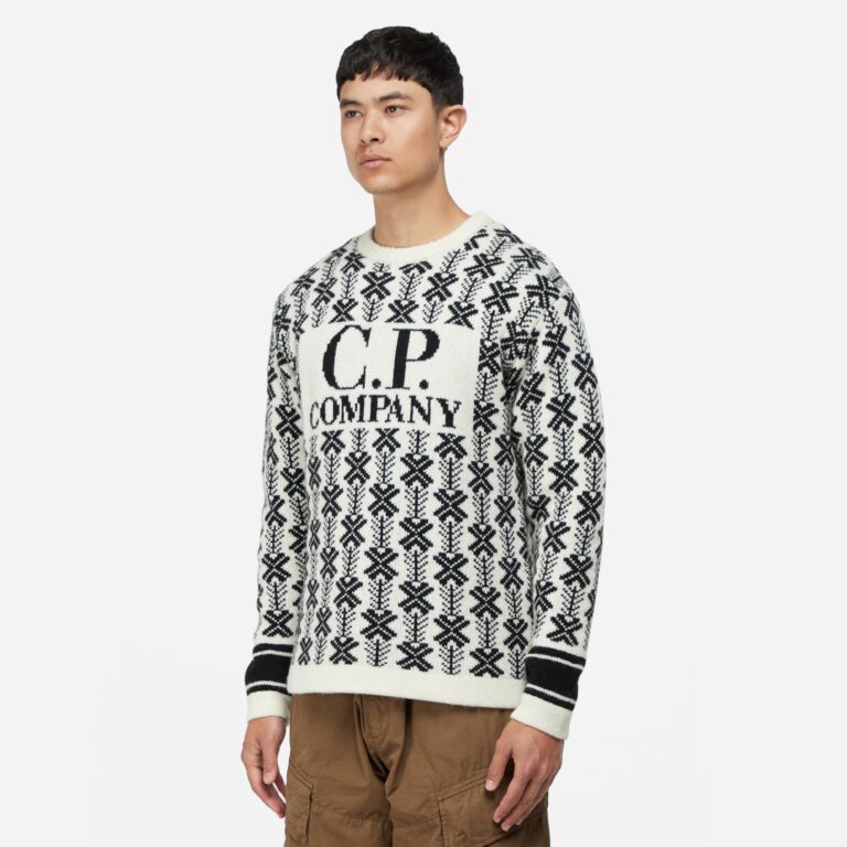 C.P. Company Wool Jacquard Logo Knit Sweatshirt in White - Size: S