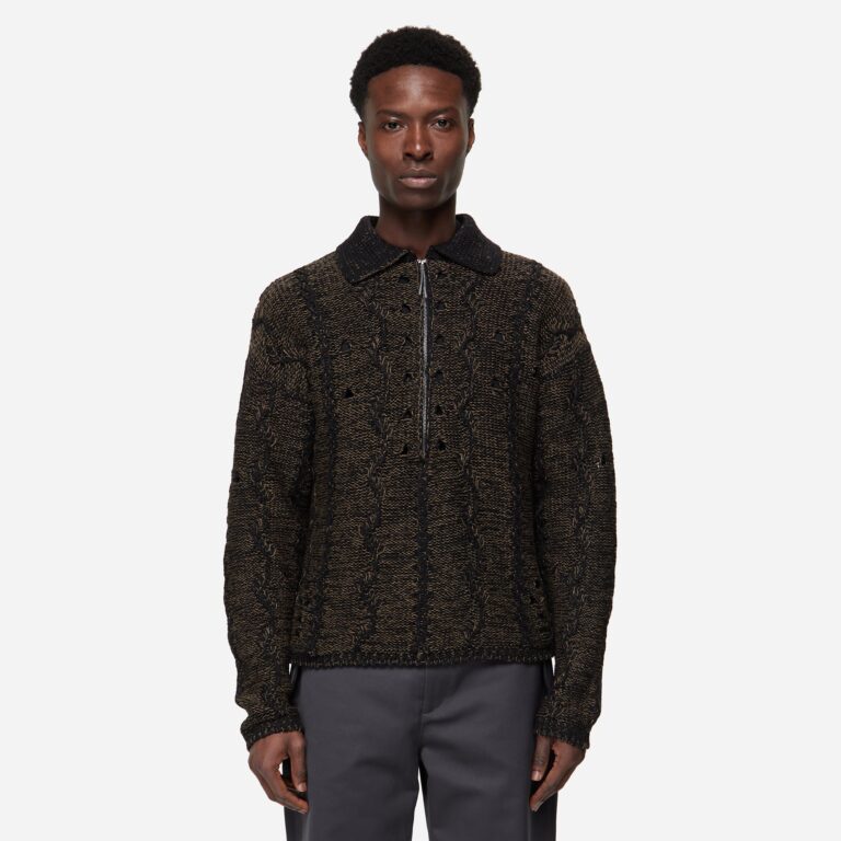 ROA Cable Knit Polo in Brown - Size: L