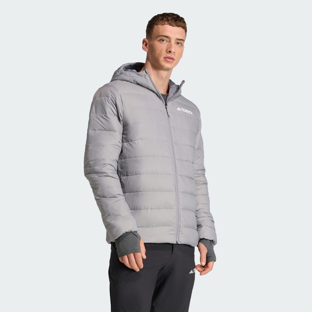 adidas Terrex Multi Essentials CLIMAWARM Light Down Hooded Jacket Grey Three - Image 3