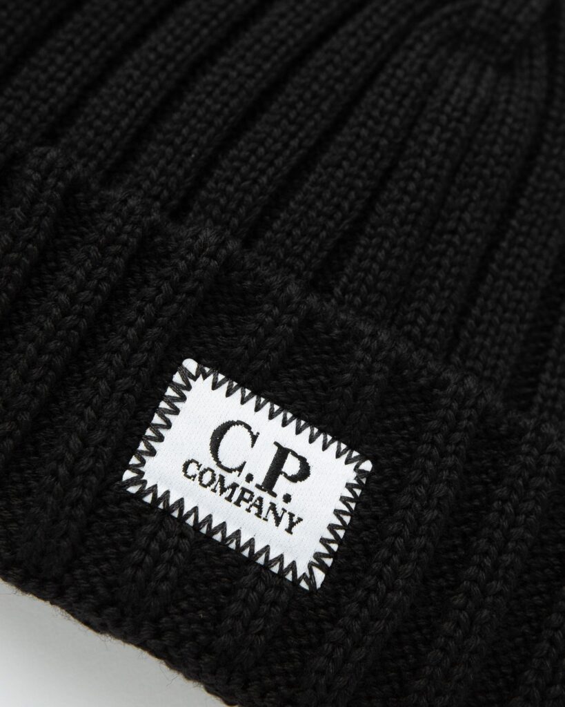 C.P. Company Extra Fine Merino Wool Logo Beanie Black RFCMAC738A005509A-999