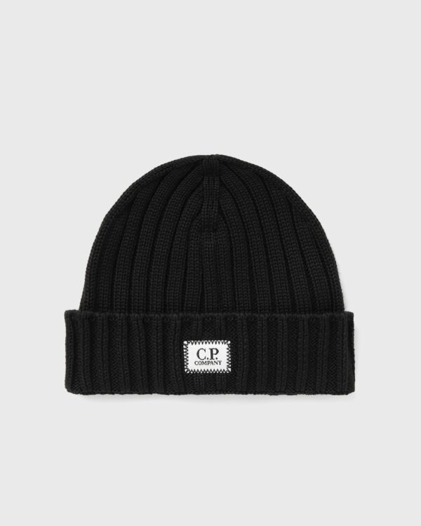 C.P. Company Extra Fine Merino Wool Logo Beanie Black RFCMAC738A005509A-999
