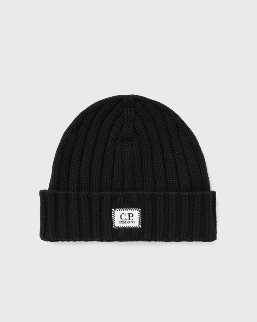 C.P. Company Extra Fine Merino Wool Logo Beanie Black RFCMAC738A005509A-999