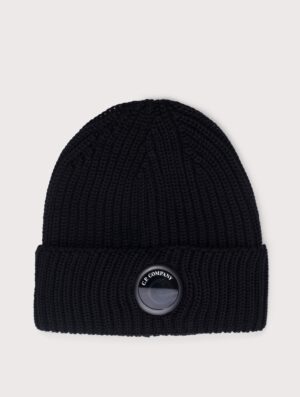 C.P. Company Extrafine Merino Wool Lens Beanie Black