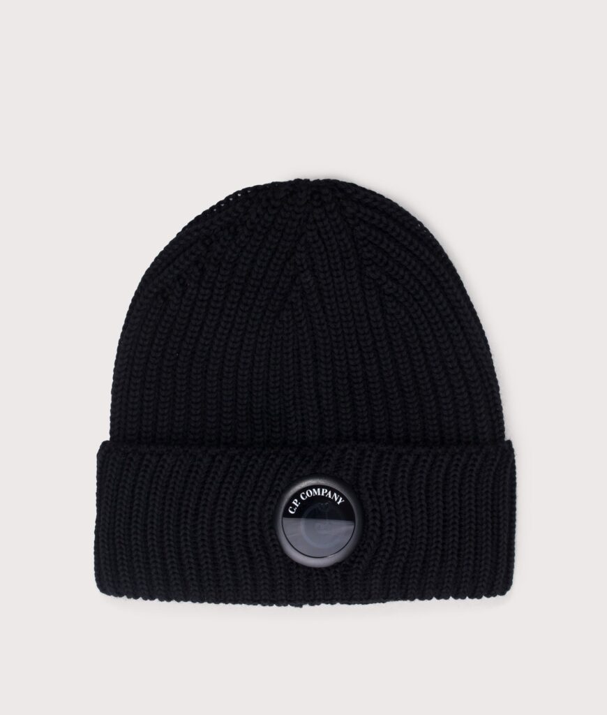 C.P. Company Extrafine Merino Wool Lens Beanie Black