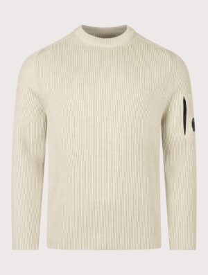 C.P. Company Full Rib Cotton Crewneck Lens Jumper Silver Birch
