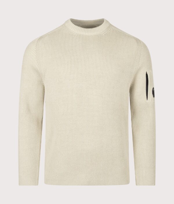 C.P. Company Full Rib Cotton Crewneck Lens Jumper Silver Birch