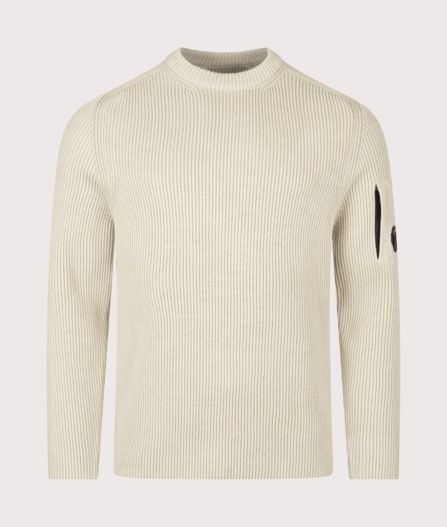 C.P. Company Full Rib Cotton Crewneck Lens Jumper Silver Birch