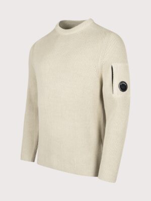 C.P. Company Full Rib Cotton Crewneck Lens Jumper Silver Birch