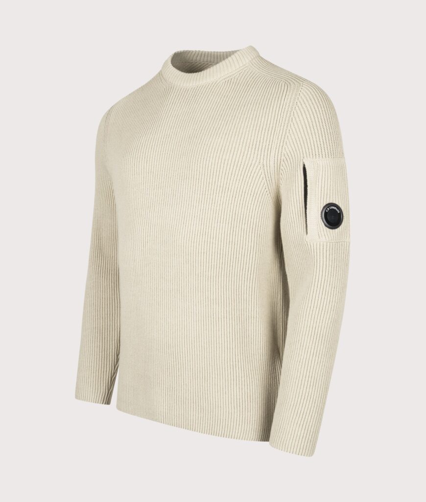 C.P. Company Full Rib Cotton Crewneck Lens Jumper Silver Birch
