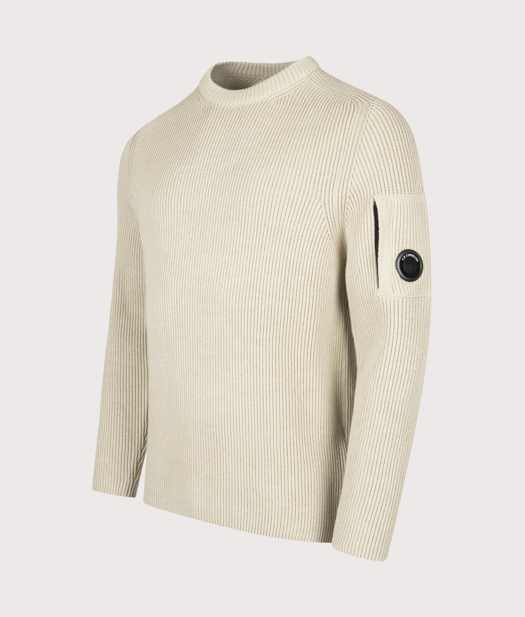 C.P. Company Full Rib Cotton Crewneck Lens Jumper Silver Birch