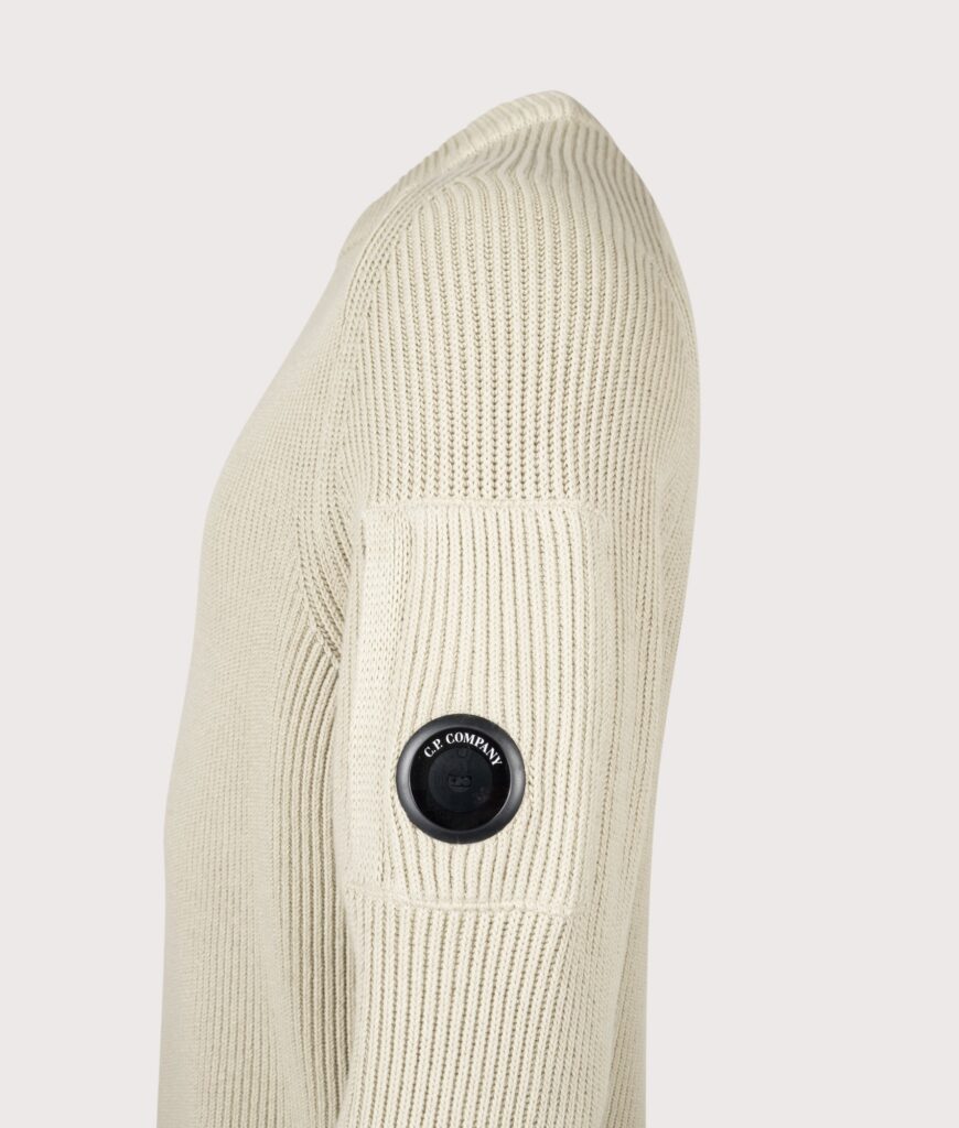 C.P. Company Full Rib Cotton Crewneck Lens Jumper Silver Birch