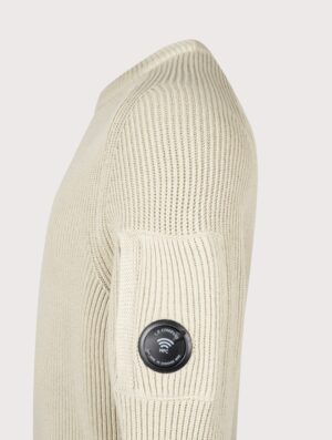 C.P. Company Full Rib Cotton Crewneck Lens Jumper Silver Birch
