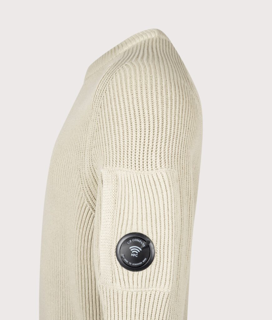 C.P. Company Full Rib Cotton Crewneck Lens Jumper Silver Birch