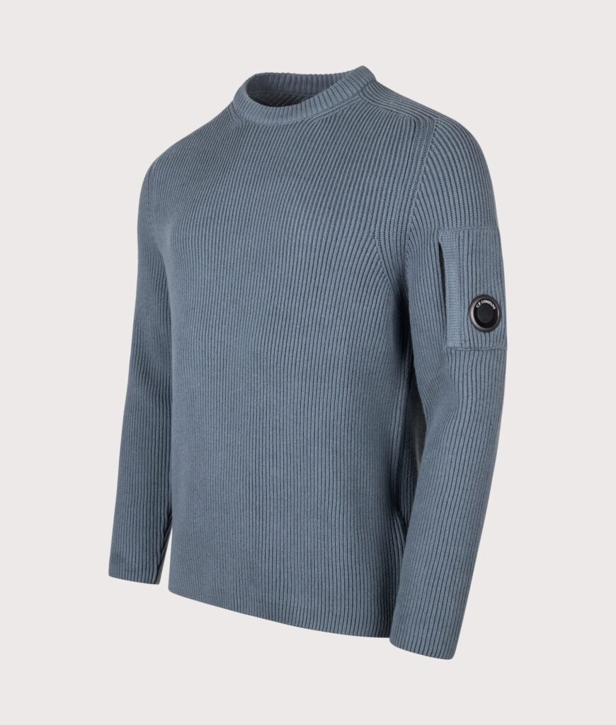 C.P. Company Full Rib Cotton Crewneck Lens Jumper Orion Blue