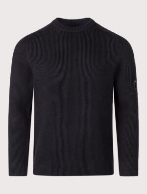 C.P. Company Full Rib Cotton Crewneck Lens Jumper Black
