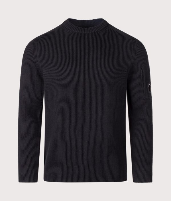 C.P. Company Full Rib Cotton Crewneck Lens Jumper Black