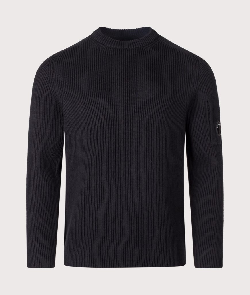C.P. Company Full Rib Cotton Crewneck Lens Jumper Black