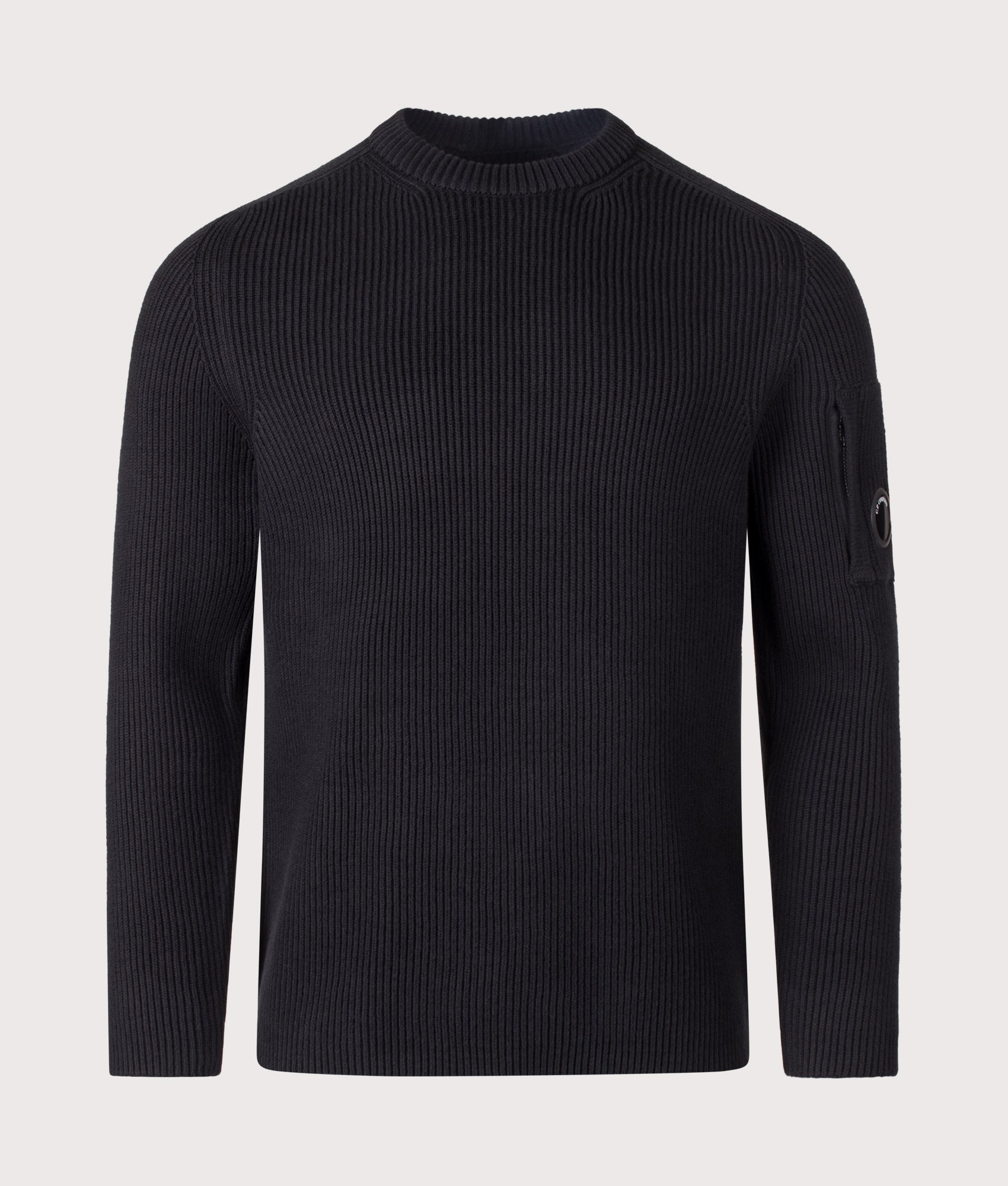 C.P. Company Full Rib Cotton Crewneck Lens Jumper Black