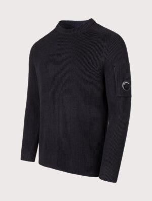 C.P. Company Full Rib Cotton Crewneck Lens Jumper Black