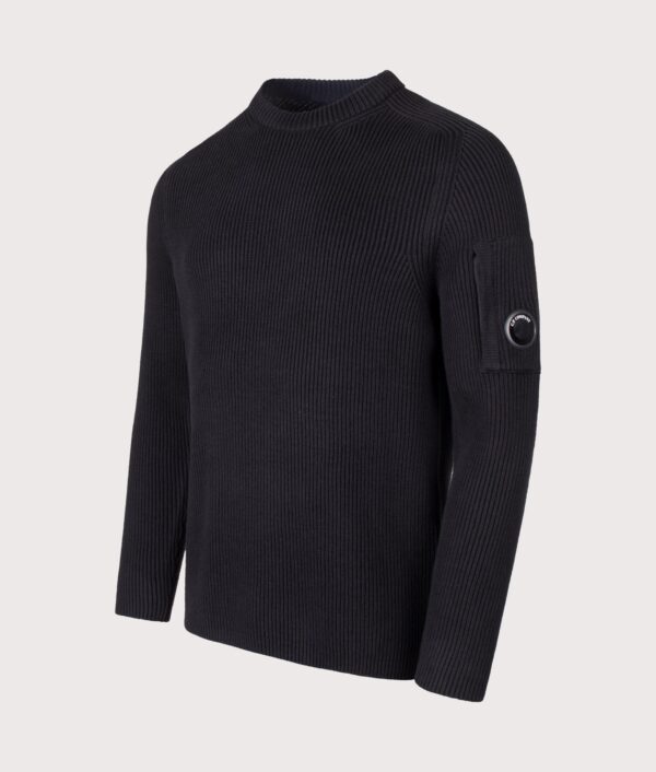 C.P. Company Full Rib Cotton Crewneck Lens Jumper Black
