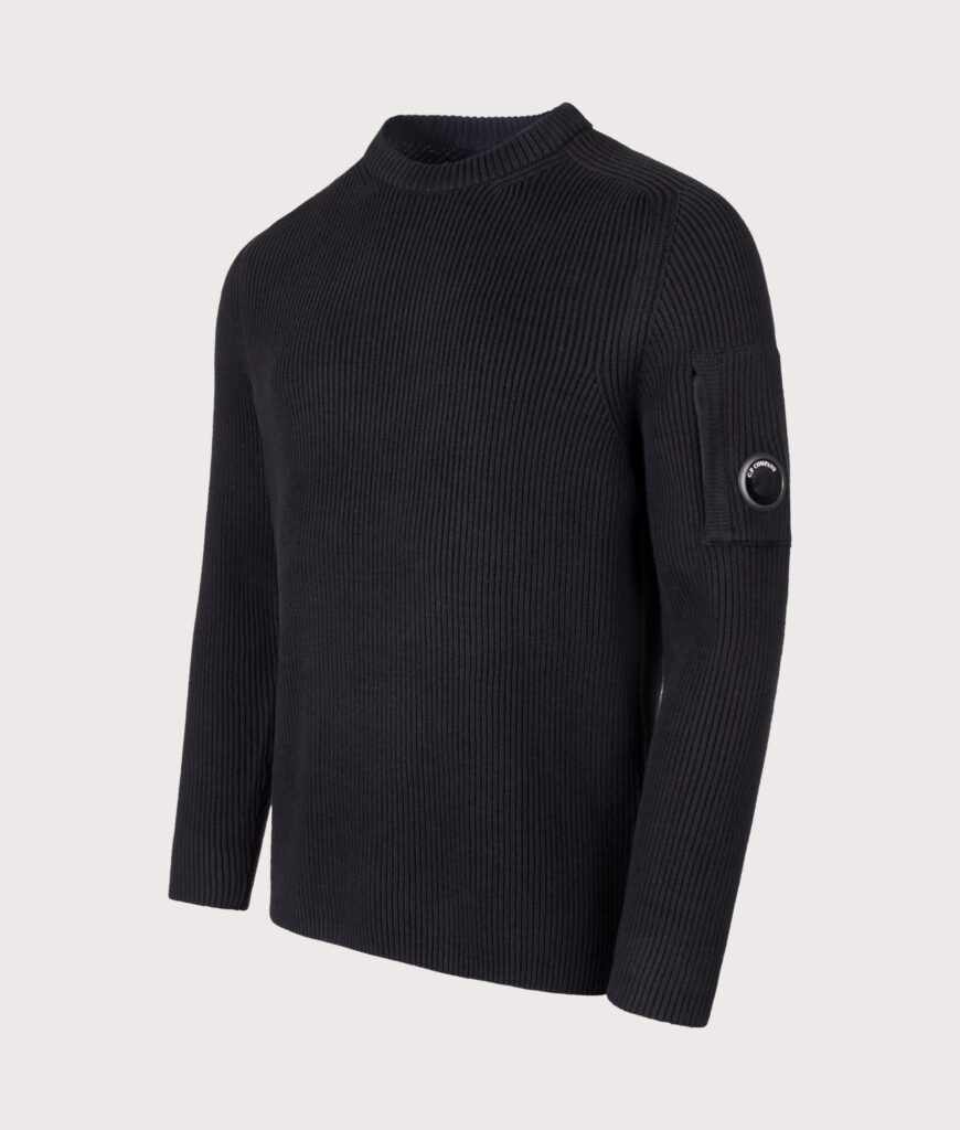 C.P. Company Full Rib Cotton Crewneck Lens Jumper Black