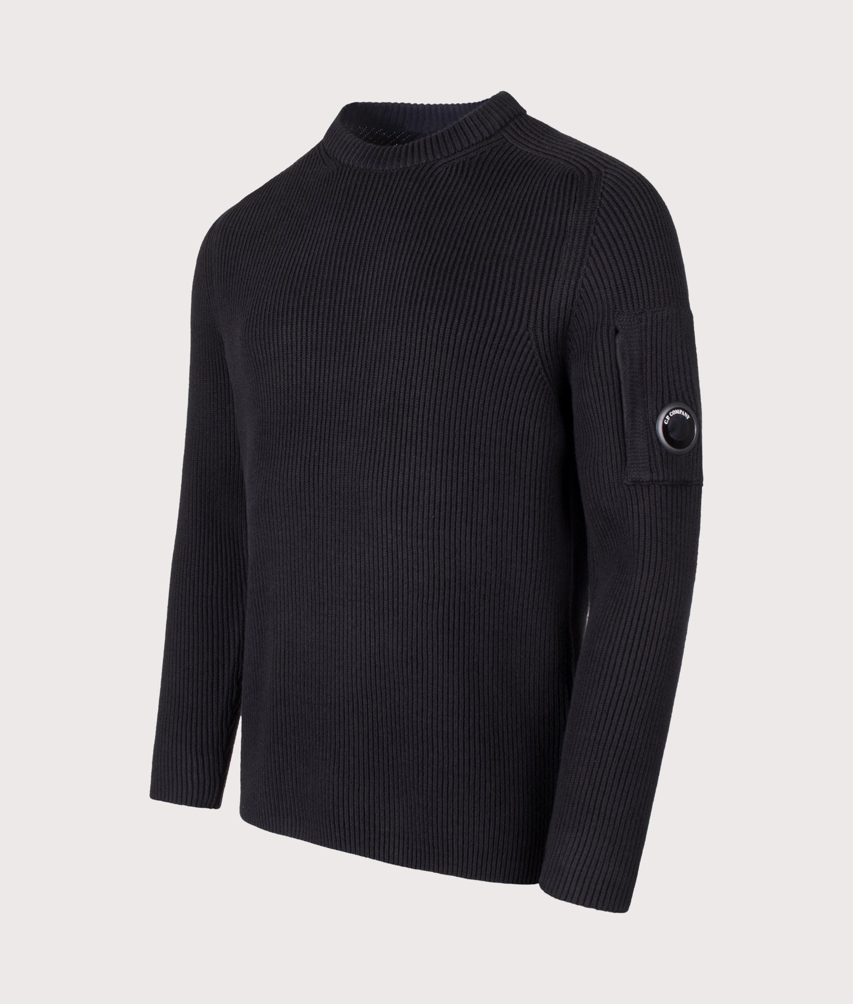 C.P. Company Full Rib Cotton Crewneck Lens Jumper Black