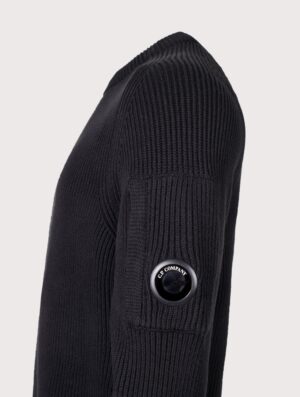 C.P. Company Full Rib Cotton Crewneck Lens Jumper Black