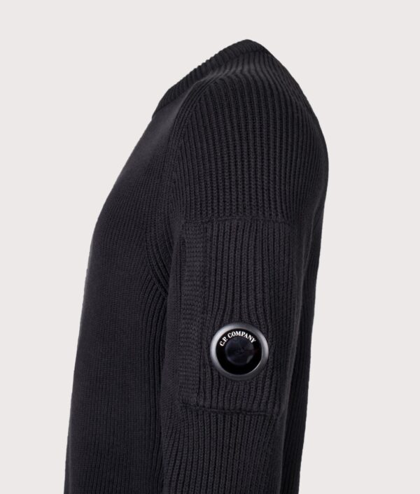 C.P. Company Full Rib Cotton Crewneck Lens Jumper Black