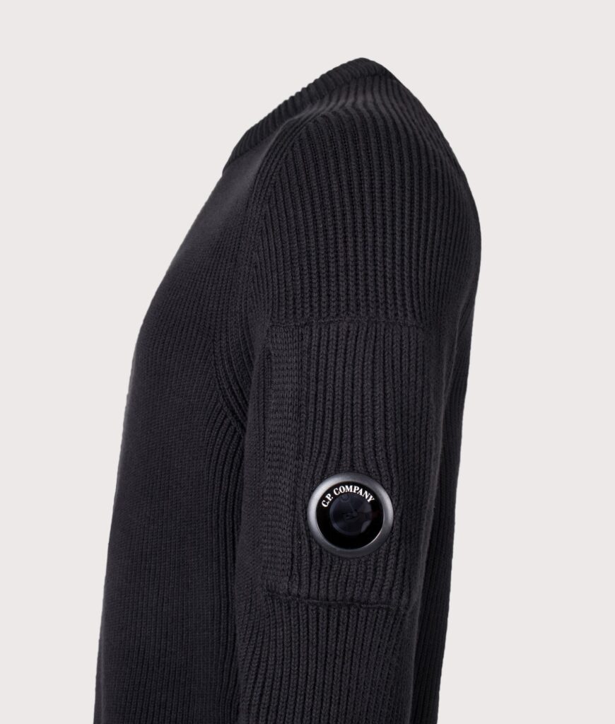 C.P. Company Full Rib Cotton Crewneck Lens Jumper Black