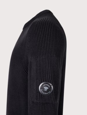 C.P. Company Full Rib Cotton Crewneck Lens Jumper Black
