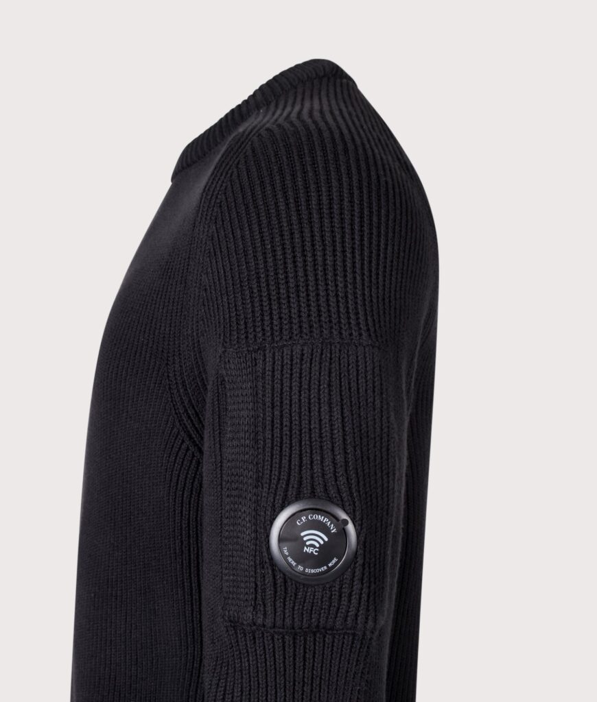 C.P. Company Full Rib Cotton Crewneck Lens Jumper Black
