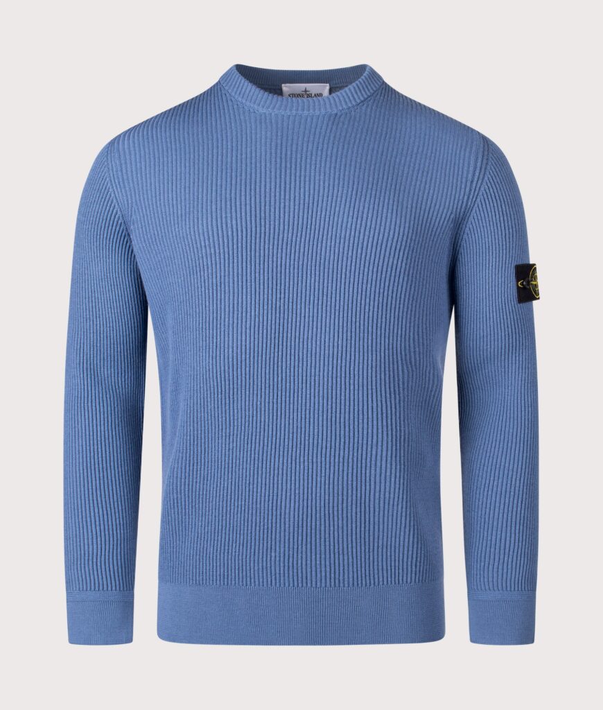 STONE ISLAND Mens Wool Crew Neck Jumper V002B Steel Blue