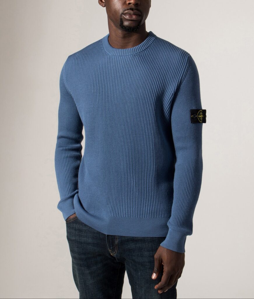 STONE ISLAND Mens Wool Crew Neck Jumper V002B Steel Blue