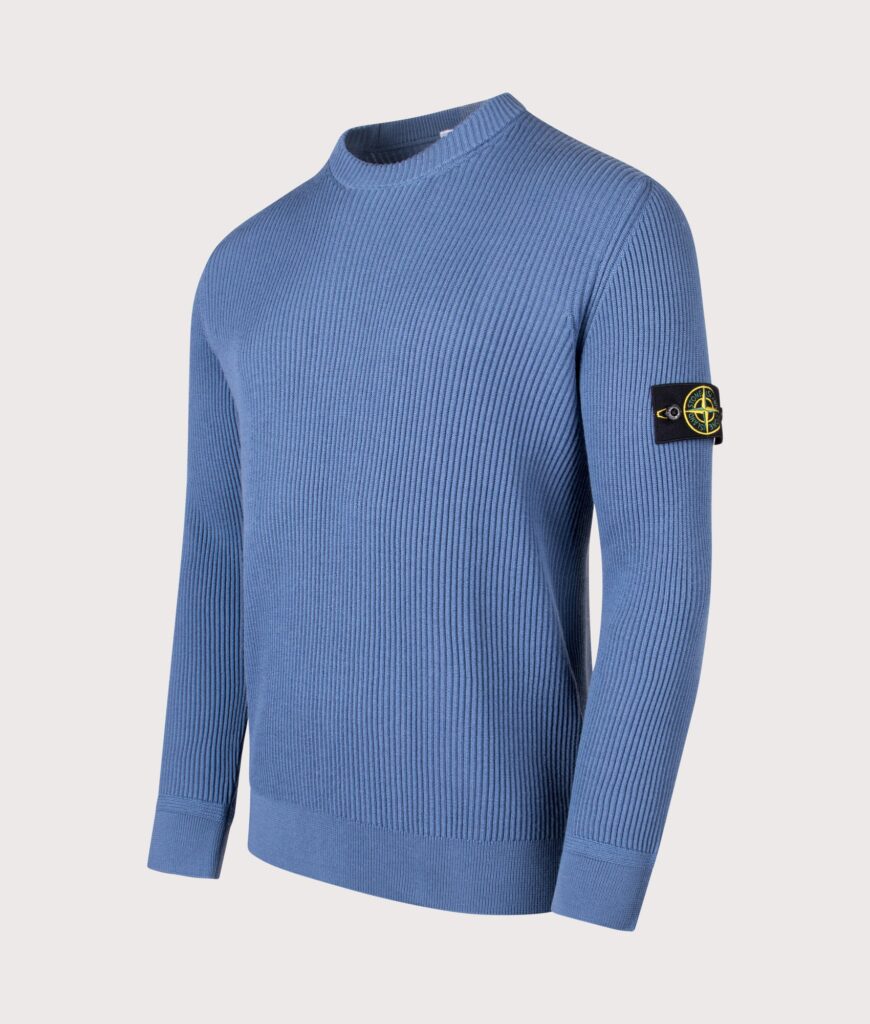 STONE ISLAND Mens Wool Crew Neck Jumper V002B Steel Blue