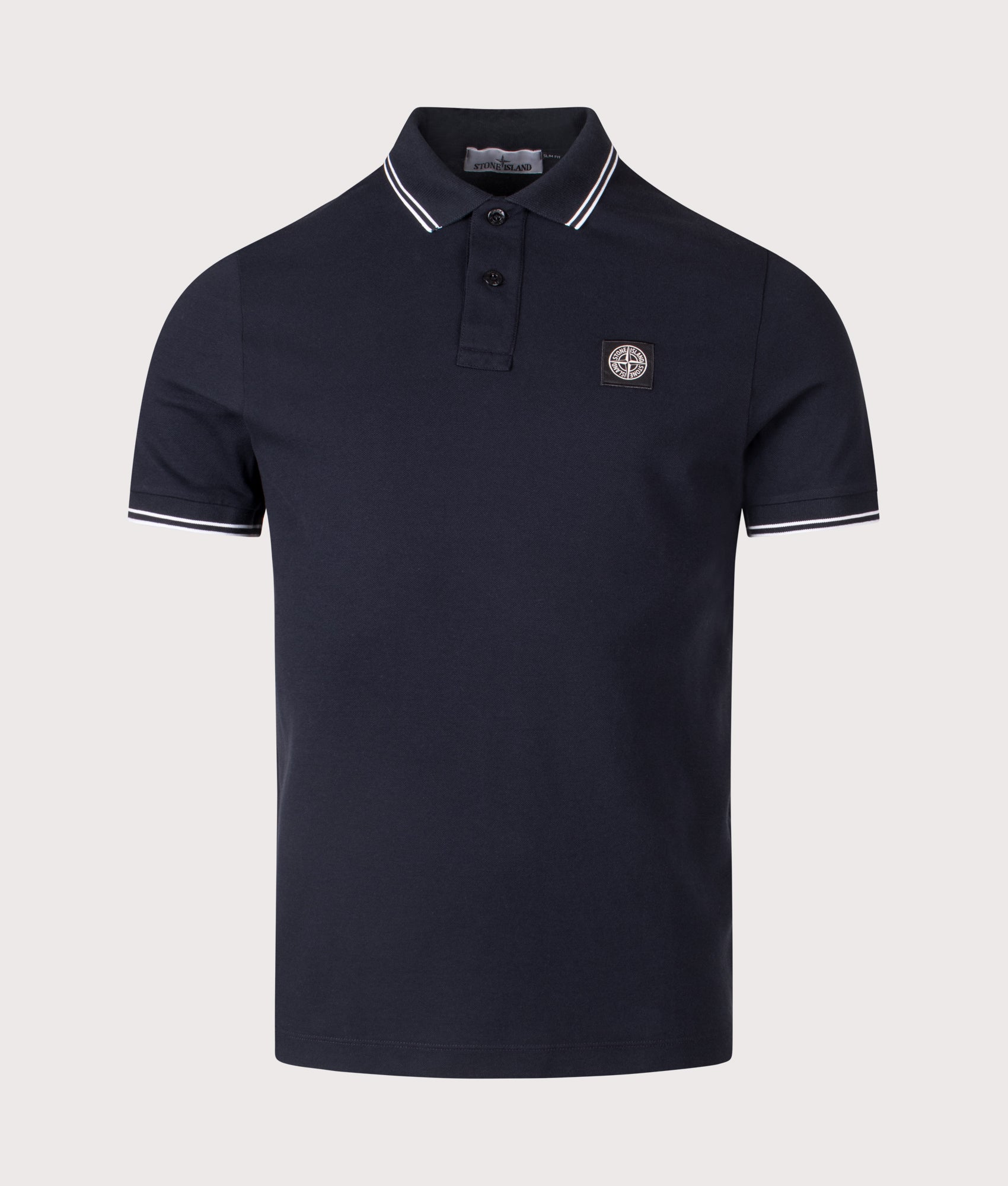 Stone Island Mens Slim Fit Striped Collar Polo Shirt V0020 Navy Blue
