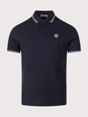 Stone Island Mens Slim Fit Striped Collar Polo Shirt V0020 Navy Blue