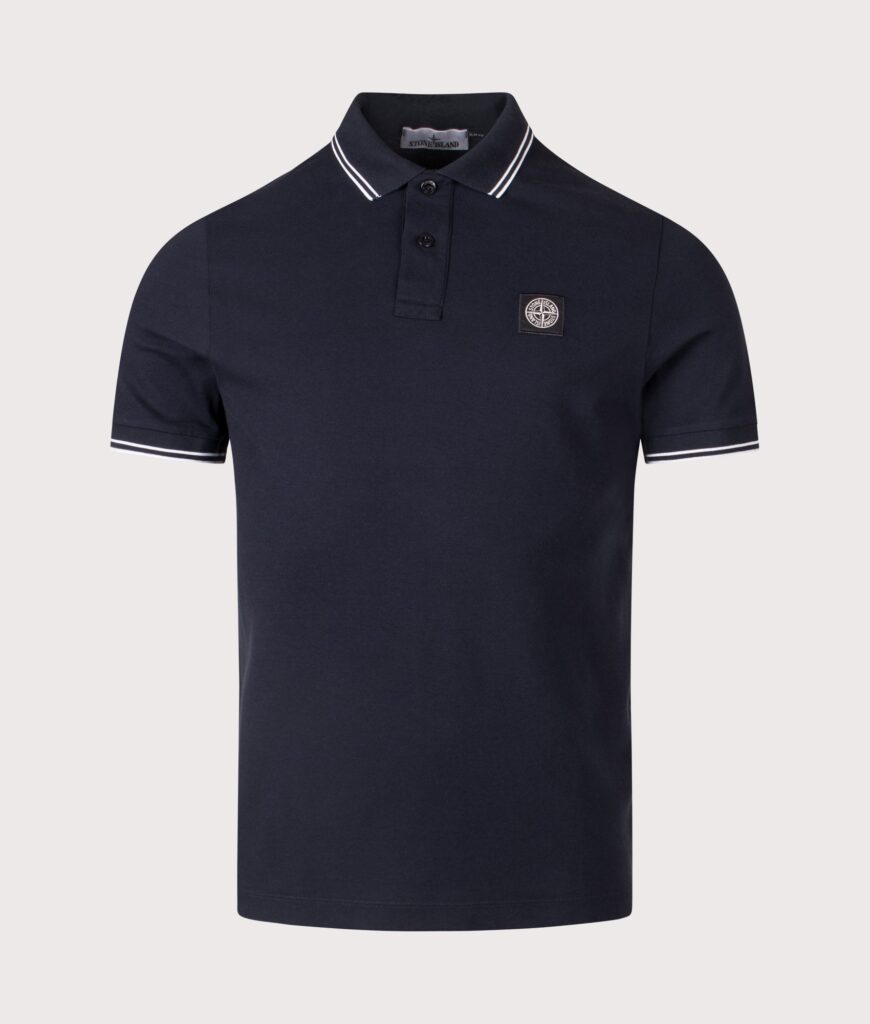 Stone Island Mens Slim Fit Striped Collar Polo Shirt V0020 Navy Blue
