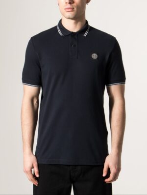 Stone Island Mens Slim Fit Striped Collar Polo Shirt V0020 Navy Blue
