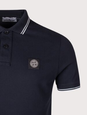 Stone Island Mens Slim Fit Striped Collar Polo Shirt V0020 Navy Blue