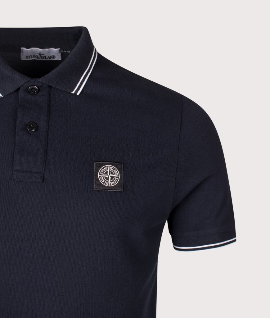 Stone Island Mens Slim Fit Striped Collar Polo Shirt V0020 Navy Blue