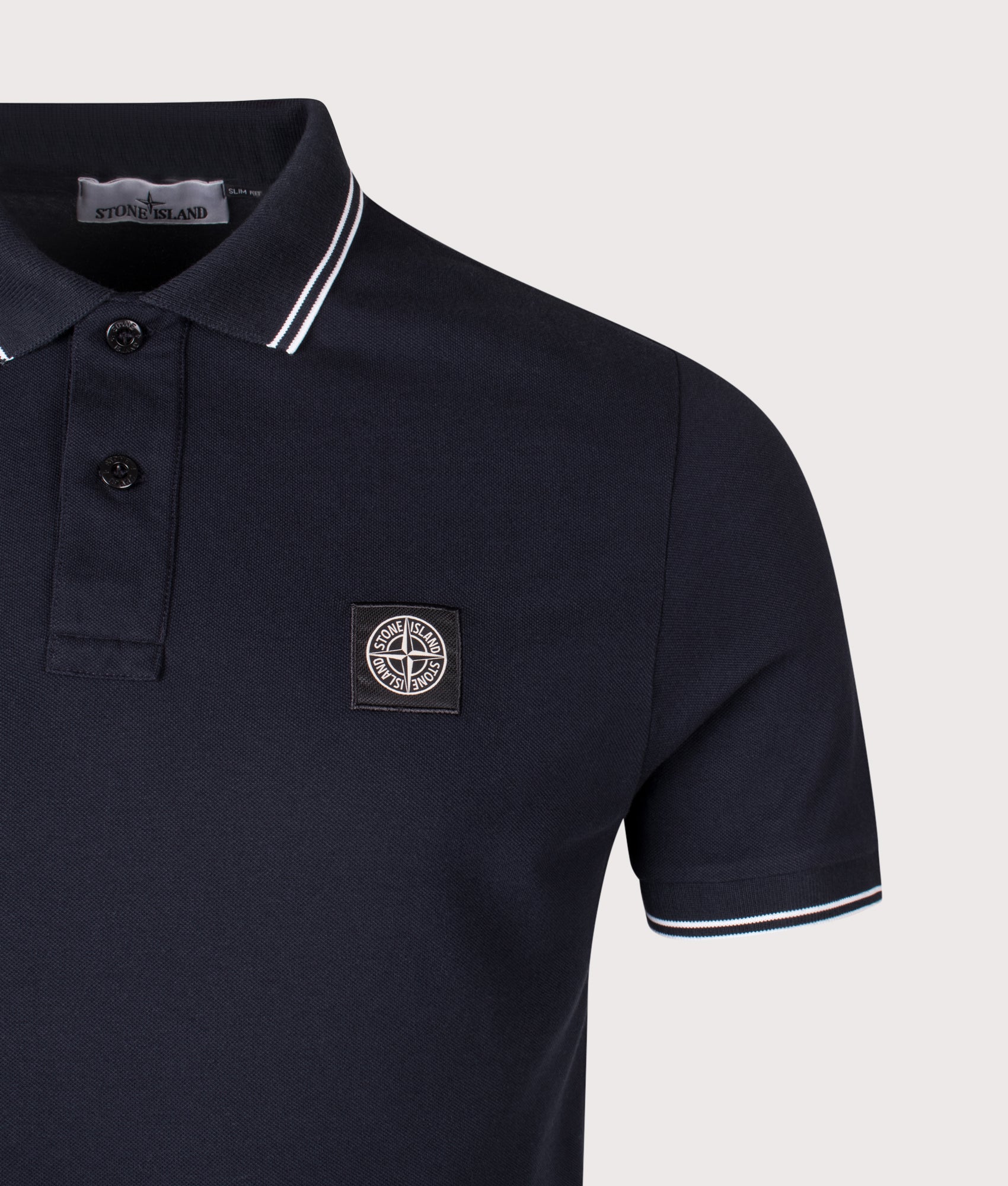 Stone Island Mens Slim Fit Striped Collar Polo Shirt V0020 Navy Blue