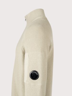 C.P. Company Waffle Knit Zip Through Lens Cardigan Silver Birch