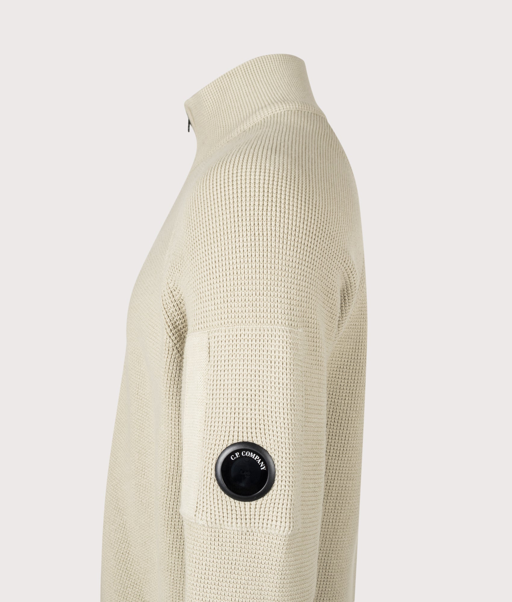 C.P. Company Waffle Knit Zip Through Lens Cardigan Silver Birch